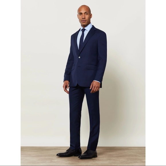 TM Lewin Maxwell Infinity Active Slim Fit Navy Textured 2 Piece Suit - Picture 2 of 9